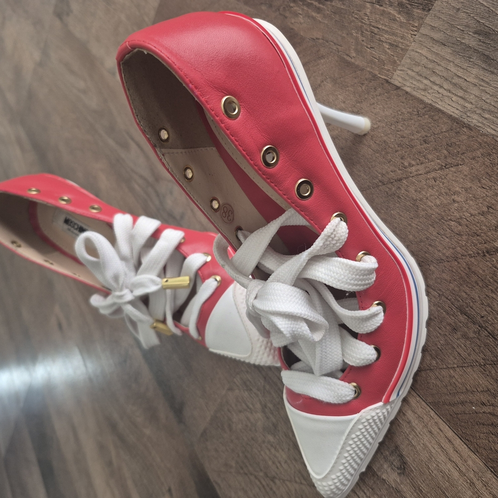 Red and White Women's High Heel Sneakers